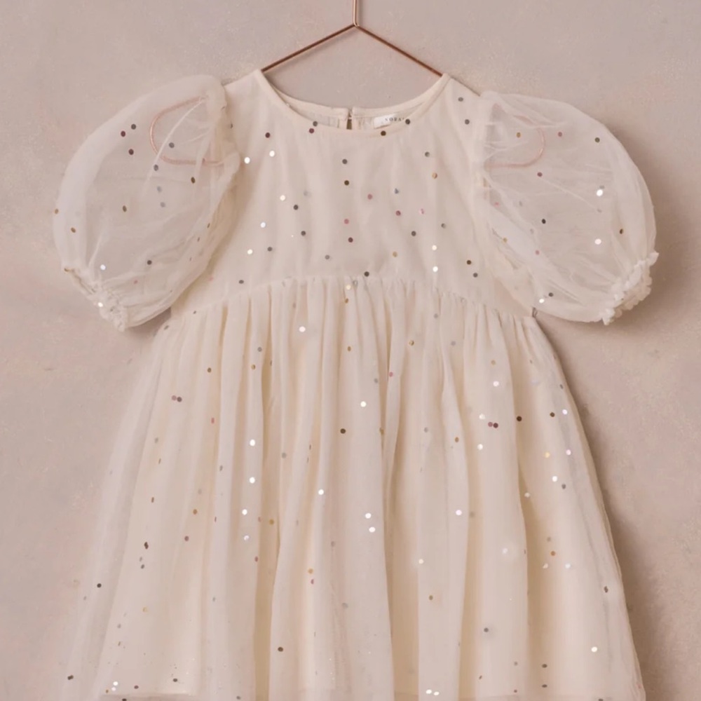 Noralee White Dress with Puff Sleeves and Sequin Details